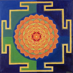 Gayatri Yantra piirustus (pigmentti kartongille) tekijältä School Indian