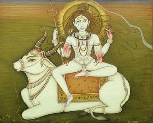 Jumala Shiva Nude Pose, miniatyyri maalaus paperille