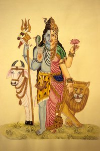 Jumala Shiva Ardnarees Wear Roop, miniatyyri maalaus paperille tekijältä School Indian