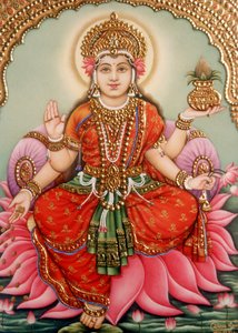Jumalatar Lakshmi Laxmi miniatyyri maalaus Ivory tekijältä School Indian