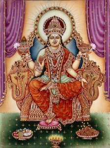 Jumalatar Lakshmi miniatyyri maalaus Ivory tekijältä School Indian