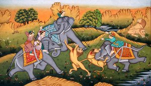 Metsästys Tiikerit Miniature maalaus paperille tekijältä School Indian
