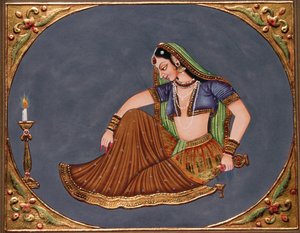 Lady nauttia juomaa miniatyyri maalaus paperille tekijältä School Indian
