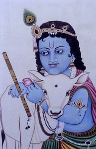 Lord Bal Krishna lehmän kanssa Miniature Painting paperille tekijältä School Indian