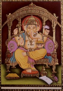 Lord Ganesh Ganpati miniatyyri maalaus paperille kultainen kohokuvioinnilla tekijältä School Indian