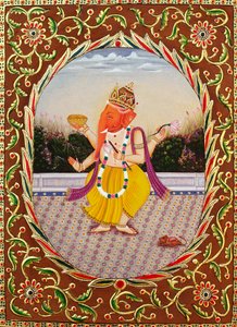 Lord Ganesha Ganpati miniatyyri maalaus paperille kirjonta kanssa tekijältä School Indian