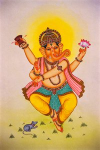 Lord Ganesha Ganpati Dancing Mood miniatyyri maalaus paperille tekijältä School Indian