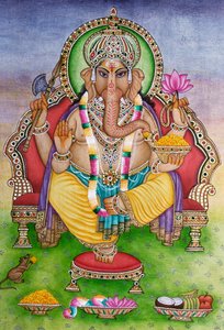 Lord Ganesha Ganpati miniatyyri maalaus paperille tekijältä School Indian