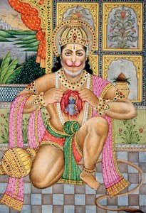 Lord Hanuman miniatyyri maalaus paperille tekijältä School Indian