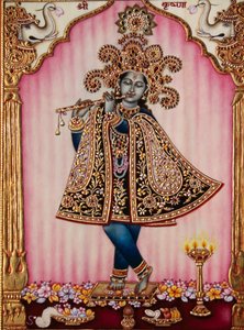 Lordi Krishna miniatyyri maalaus norsunluun päälle tekijältä School Indian