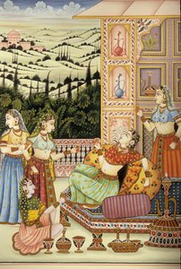 Miniatyyrimaalaus Mughal Lady nauttia juomaa, Intia tekijältä School Indian