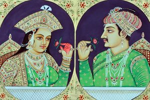 Miniatyyrimaalaus kuningatar Noorjahan Jahangirin kanssa Intia Aasia Intia Aasia tekijältä School Indian