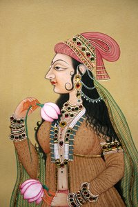 Pienoiskoossa maalaus paperille muotokuva Royal Mugal Lady tekijältä School Indian