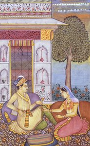 Mughalin miniatyyri maalaus paperille Kuninkaallinen kuningas nauttii juomaa tekijältä School Indian