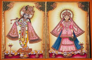 Radha Krishna miniatyyri maalaus norsunluun päällä tekijältä School Indian