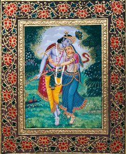 Radha Krishna miniatyyri maalaus paperille tekijältä School Indian