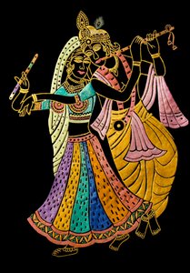 Radha Krishna miniatyyri maalaus sametille tekijältä School Indian