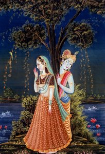 Radha Krishna miniatyyri maalauksia tekijältä School Indian