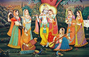 Radha Krishna ja Sakhit nauttivat musiikista tekijältä School Indian