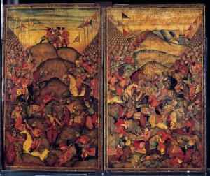 Taistelukohtaus. 1600-luvun indoiranilaista alkuperää oleva maalaus. Koristetaiteen museo, Pariisi tekijältä School Iranian