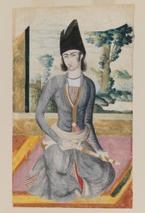 Istuva Qajar Prince (kynä ja läpinäkymätön akvarelli paperilla) tekijältä School Iranian