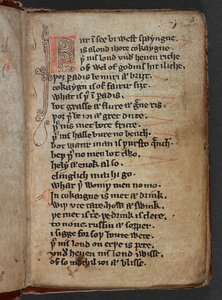 Harley MS 913, f.3r, Kildare Poems or Kildare Lyrics -teoksesta (vellum).