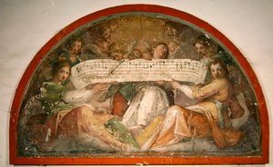 Enkelit ja musikaalihahmot (freskot) tekijältä School Italian