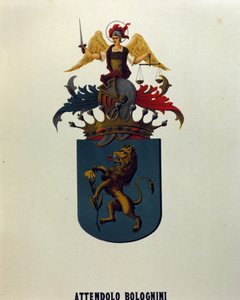 Milanolaisen Attendolo Bologninin perheen vaakuna "lohikäärmeen" leijonalla. tekijältä School Italian