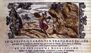 Bradamante repi Brunelilta lumoavan sormuksensa, jonka ansiosta hän tuhoaa Atlantin voiman ja luovuttaa Rogerin (Ruggero, Ruggiero), kohtauksen Ludovico Arioston (1474 - 1533) ritarirunosta "Orlando Furioso" (The Furious Roland) dit L. 