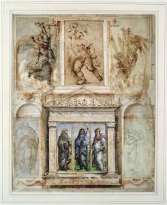 Sivu Giorgio Vasarin (1511-74) "Libro dei Disegnistä" asennettuna ja kehystettynä vuoden 1524 jälkeen (metallipiste paperilla) tekijältä School Italian