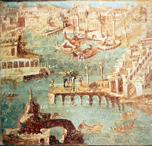 Pozzuolin satama (Pozzuoli) lähellä Napolia. Museo Nazionale de Naples tekijältä School Italian