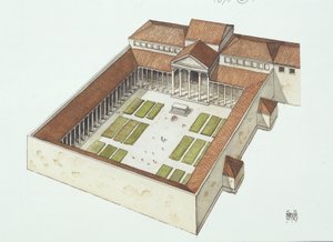Titus Flavius Vespasianuksen rakentama kunnostettu foorumi (väri litho) tekijältä School Italian