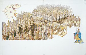 Terrakottaarmeija keisari Qin Shi Huangin haudassa (väri litho) tekijältä School Italian