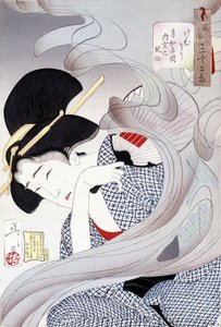 Japanilainen nainen, japanilainen printti. sd. tekijältä Japanese School