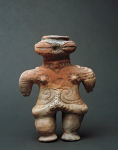 Terrakotta dogu-veistos Akitasta, Jomonin ajalta 11.-4. vuosisadalla eKr tekijältä Japanese School