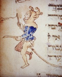 Tuomioistuimen narri. 1200-luvun juutalainen käsikirjoitus. Biblioteca Palatina, Parma.