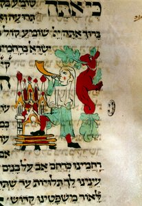 Sofarin kutsu (shofar o shofar tai shofar tai shopharim), juutalainen torvi, jota käytetään perinteisesti heprealaiseen käsikirjoitusrukoukseen. Yksityiskohta. Pariisi, Alliance Israelite Universelle -kirjasto