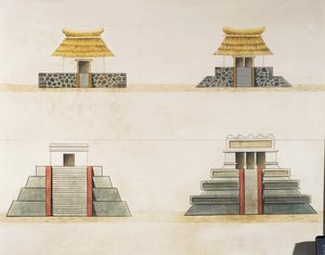 Historiallinen rakennusten jälleenrakennus Tenochtitlanissa (väri litho)