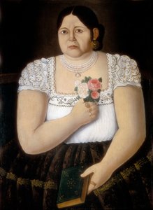 Muotokuva syntyperäisestä Puebla-naisesta ruusukimpun kanssa (maalaus)