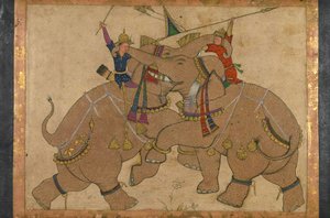 Elephant Combat (muste, pigmentit paperille asennettuna kartongille)
