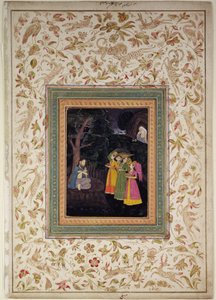 Balkhin sulttaani Ibrahim Adham enkelien kanssa, Johnson Album VI, nro 5, n. 1770-1780 (guassi kultaisella albumin lehdellä) tekijältä School Mughal