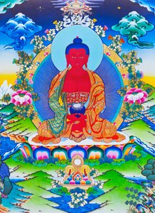 Kuva, jossa Amitabha Buddha istuu lootuksen päällä (guassi kankaalla)