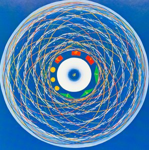 Om cosmo Mandala, joka kuvaa kokonaisuutta, yhtenäisyyttä ja uudistumista (guassi kankaalla) tekijältä School Nepalese