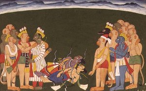 Rama ja Lakshmana hyökkäsivät nagapasalla "Sangri Ramayanasta", Kulu-Mandista, Himachal Pradeshista