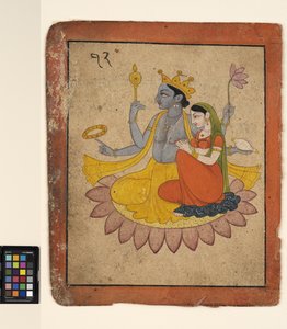 Vishnu ja Lakshmi lootuksella, n. 1780 (läpinäkymätön akvarelli paperilla)