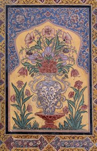 Maljakko kukilla, koristeellinen yksityiskohta Wazir Khanin moskeijasta (1600-luku), Lahoresta, Punjabista, Pakistanista