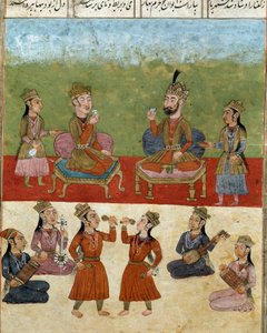 Islamilainen taide: konsertti ja viihde haaremissa. Persialainen miniatyyri Ferdowsin (Firdawsi tai Ferdawsi tai Firdousi) eeppisen runon "Shahnameh" (Shah Nama, Shahnama) (Kuninkaiden kirja) käsikirjoituksesta, n. 940 - noin 1020 tekijältä School Persian