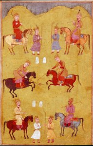 Islamilainen taide: poolo-osa. Persialainen miniatyyri Ferdowsin (Firdawsi tai Ferdawsi tai Firdousi) eeppisen runon "Shahnameh" (Shah Nama, Shahnama) (Kuninkaiden kirja) käsikirjoituksesta, n. 940 - noin 1020 tekijältä School Persian