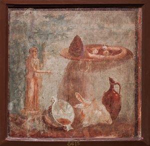 Dionysoksen patsas, vuohen pää ja hedelmä, Herculaneum