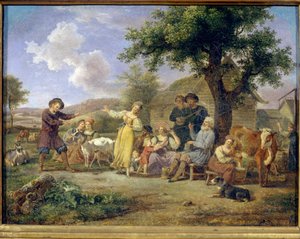 Talonpoikien juhlat. Anonyymi maalaus, öljy kankaalle, 1700-luvun toinen puoli. 1700-luvun venäläinen taide. Valtion Tretjakovin galleria, Moskova. tekijältä School Russian